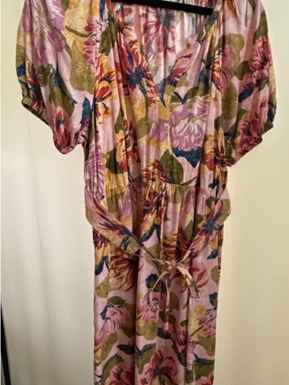 Terra & Sky Pink Floral Print Dress with Blue Accents